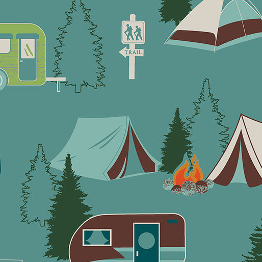 Great Outdoors Flannel Campgrounds Teal