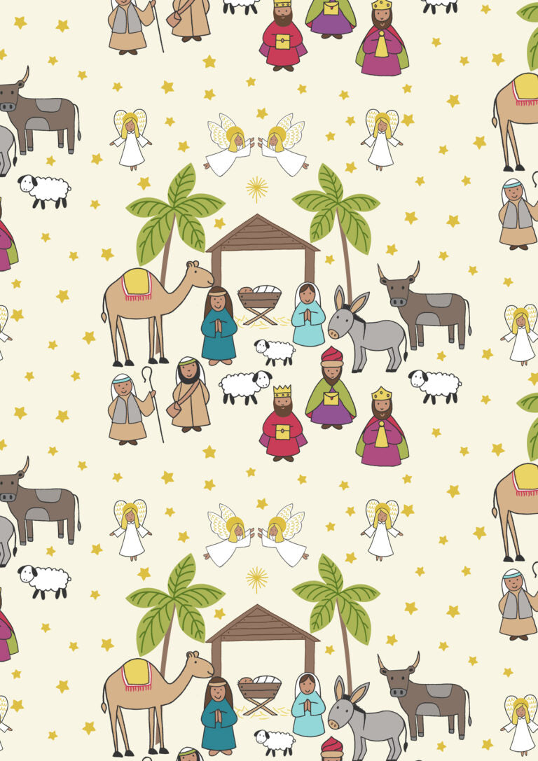 Away in a Manger Nativity Scene on Cream
