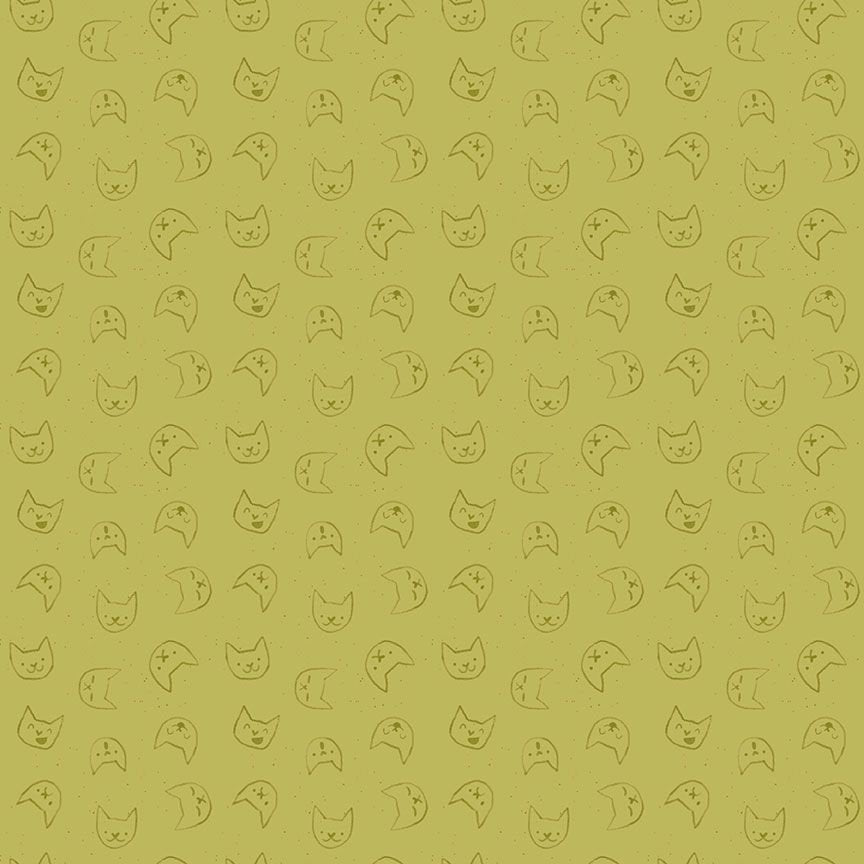 Kitty Faces on Green DPJ2898