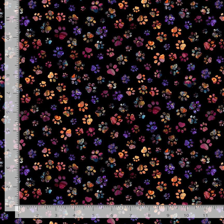 Calico Cat Cat Floral Paw Prints CD4115-Black