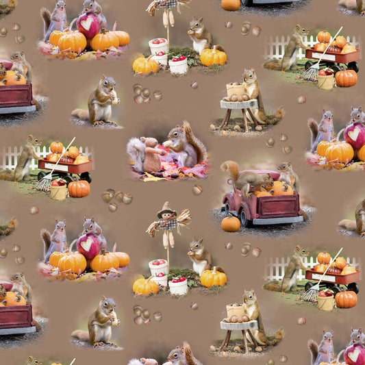 The Secret Life of Squirrels III Toile Caramel