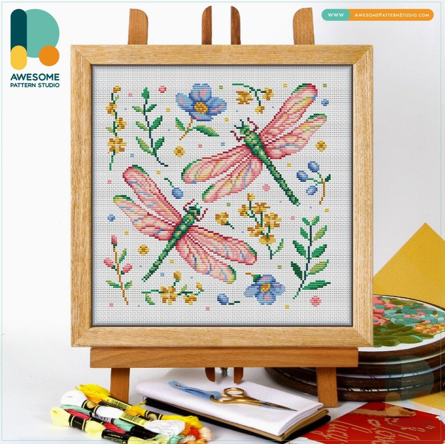 Spring Pattern with Dragonflies Cross Stitch Kit