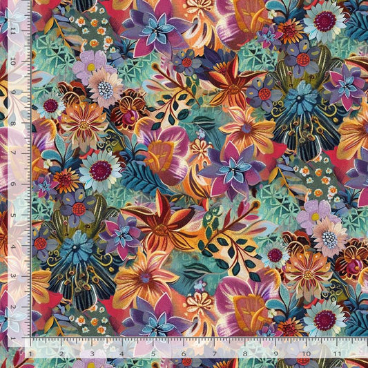 Calico Cat Cat BOHO Packed Floral CD4117-Sage