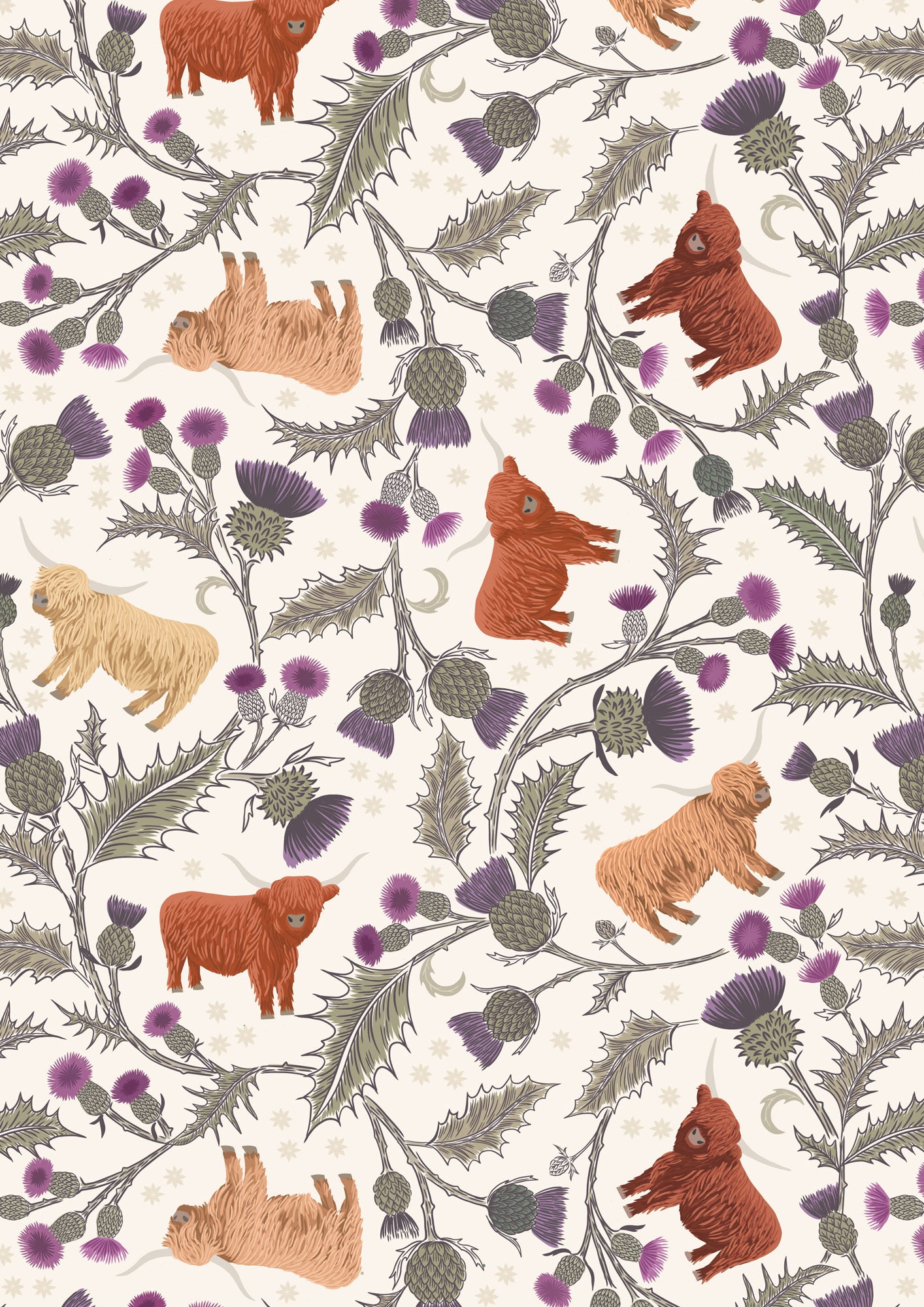Highlands Highland Cow and Thistle on Lt Cream
