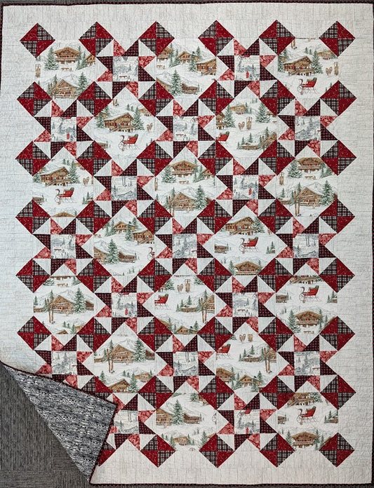 Winter Ski Lodge Quilt Finished Sample 72" x 95"