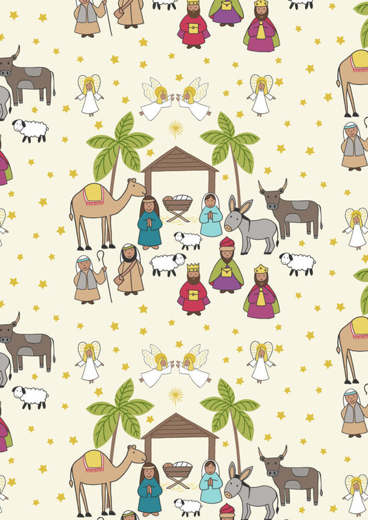 Away in a Manger Nativity Scene on Cream
