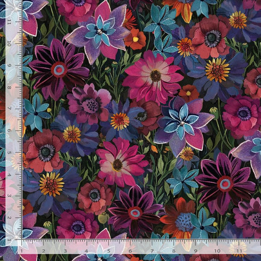 Calico Cat Cat Forest Floral CD4116-Black
