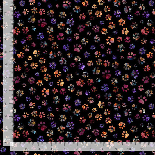 Calico Cat Cat Floral Paw Prints CD4115-Black