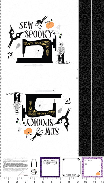 Mr Bones Sews Spooky Tote Panel C91081-10 White