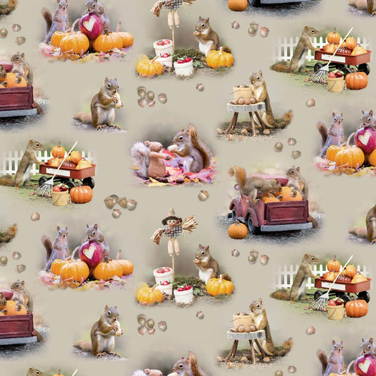 The Secret Life of Squirrels III Toile Taupe