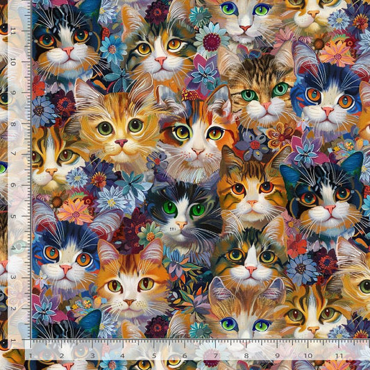 Calico Cat Cat Packed Cats & Floral CD4114-Natural